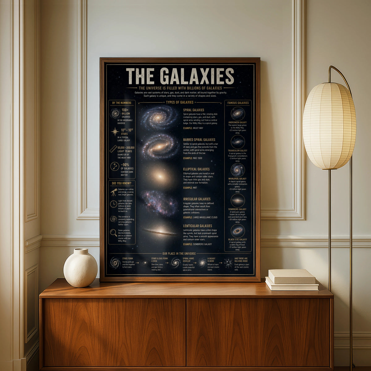 Galaxy Types Infographic Poster, Space Science Wall Art, Astronomy Print for Home