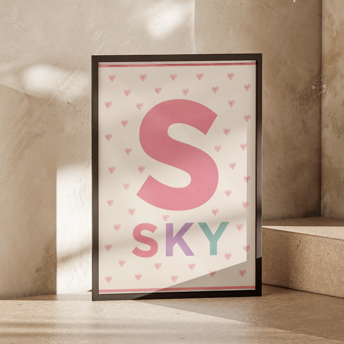 Personalized Name Print, Letter  Poster, Girls Nursery Wall Art, Pink Heart Personalised Baby Gift