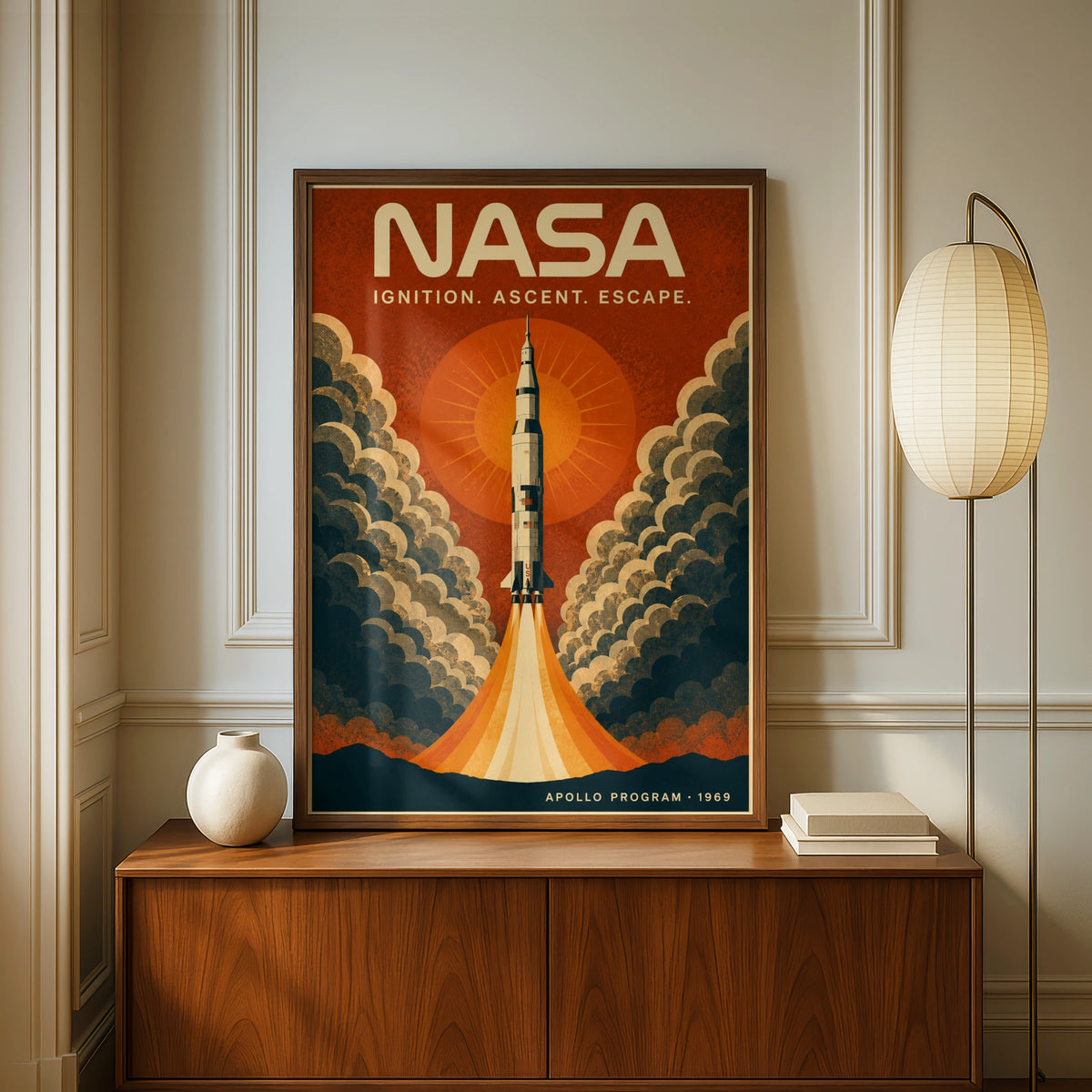 NASA Apollo Program Retro Rocket Launch Poster, Vintage Space Wall Art, 1969 Gift