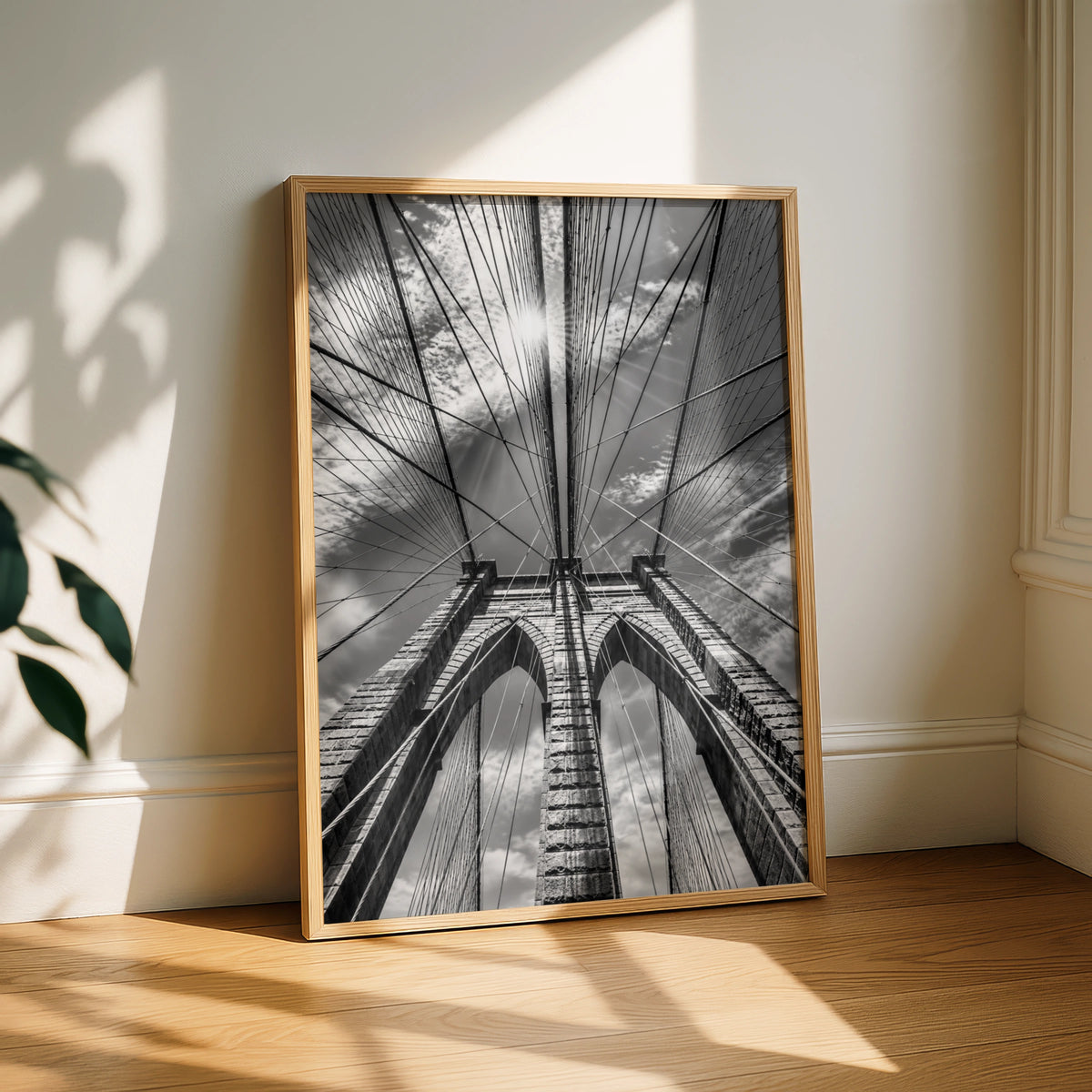 Brooklyn Bridge Black and White Poster, New York Architecture Wall Art Print