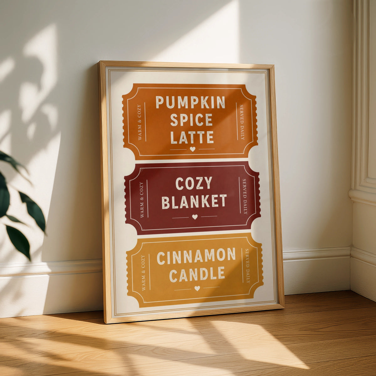 Pumpkin Spice Latte Autumn Ticket Poster, Cozy Fall Wall Art, Warm Burnt Orange Print
