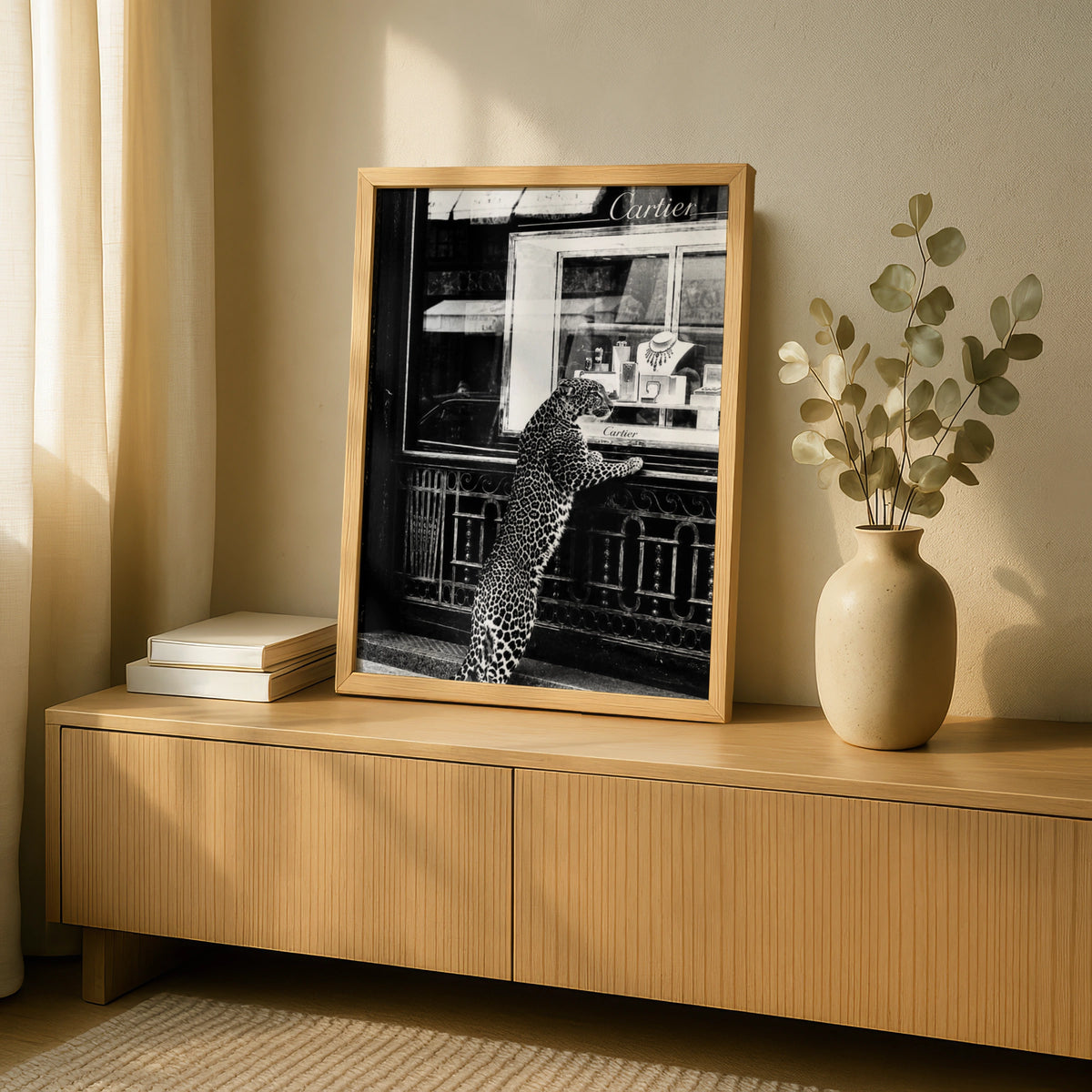 Leopard Cartier Window Poster, Black White Luxury Fashion Wall Art Print