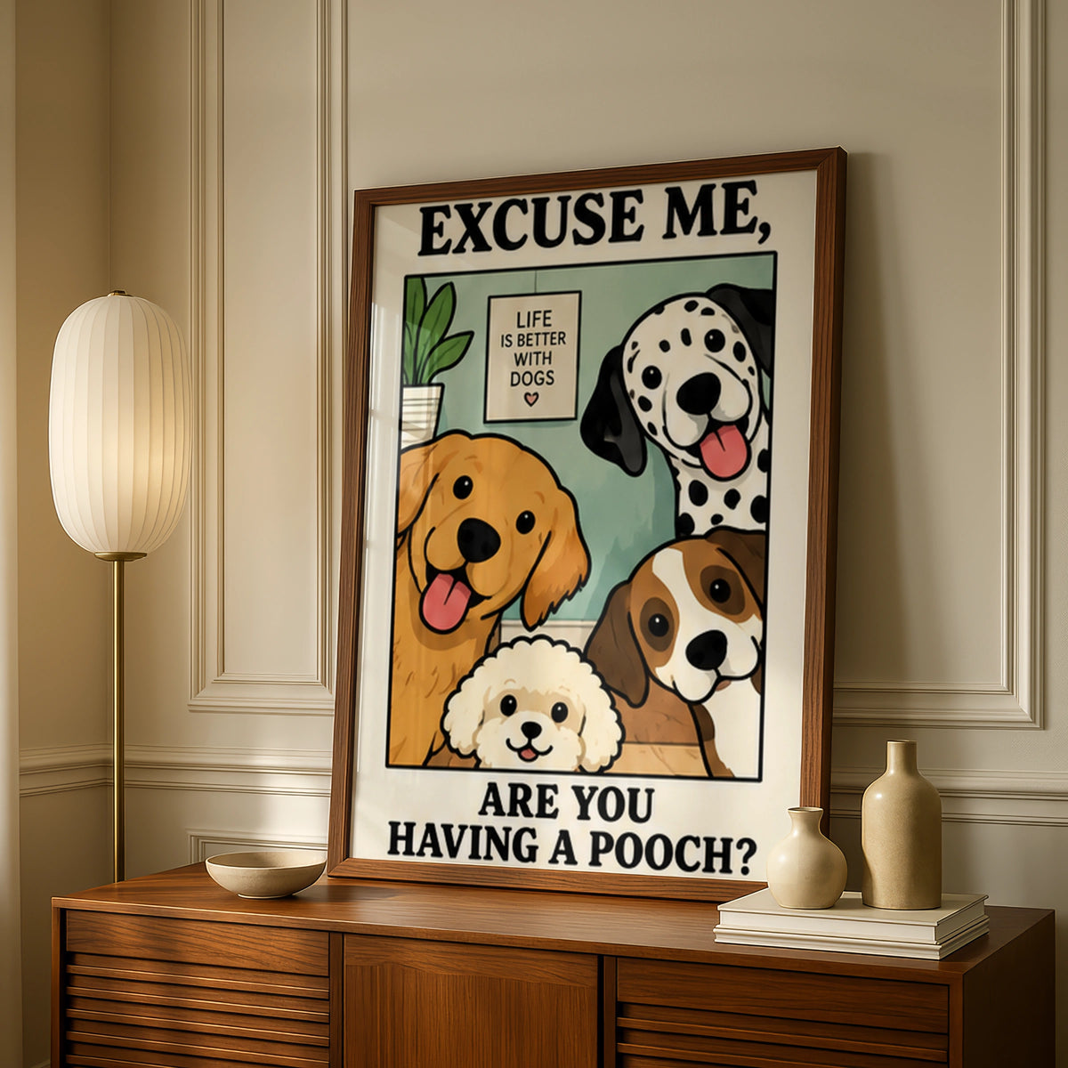 Funny Dog Lover Wall Art, Life Is Better With Dogs Poster, Cute Cartoon Dog Print