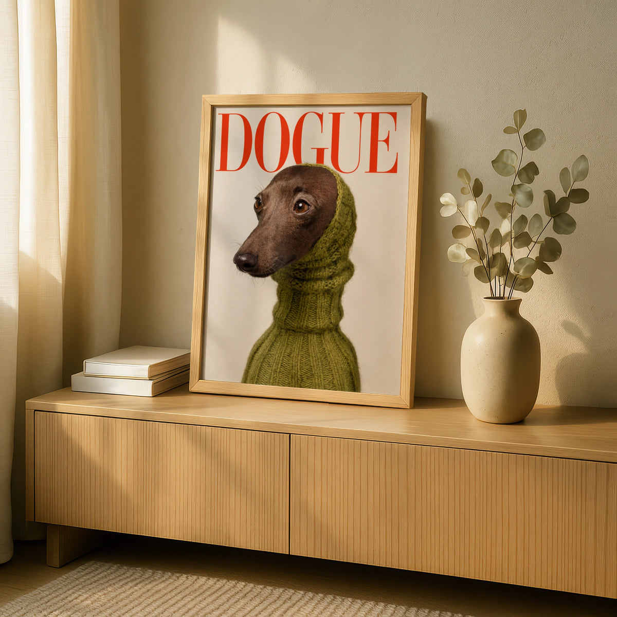Dogue Magazine Cover Dog Poster, Funny Greyhound Wall Art, Whippet Fashion Print