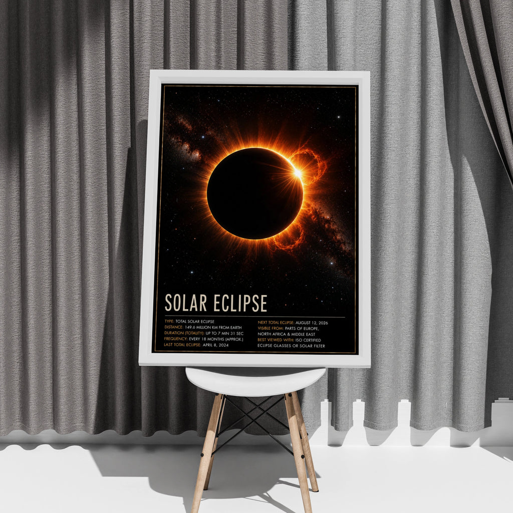 Solar Eclipse Poster, Space Wall Art, Astronomy Print, Black Orange Galaxy Decor