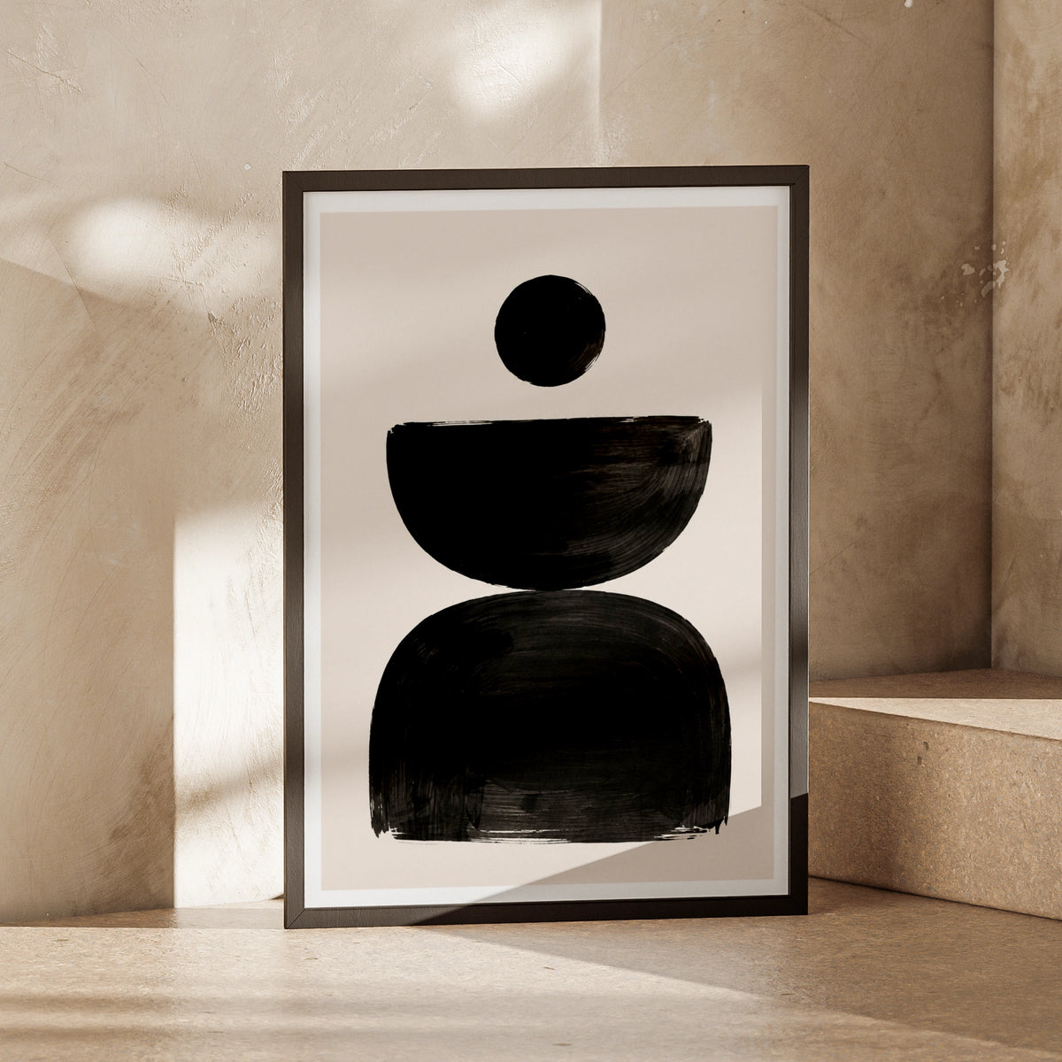 Abstract Shape Poster, Black Beige Minimalist Wall Art, Geometric Balance Print