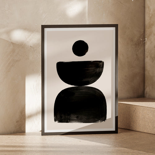 Abstract Shape Poster, Black Beige Minimalist Wall Art, Geometric Balance Print