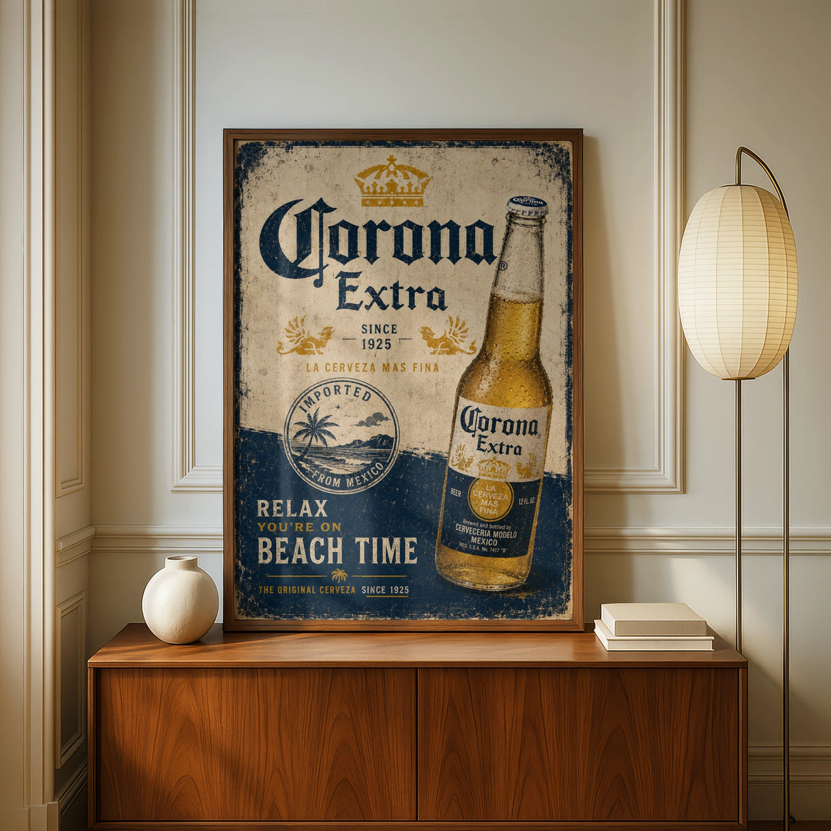 Corona Extra Vintage Beer Poster, Retro Bar Wall Art, Beach Time Mexican Cerveza Print