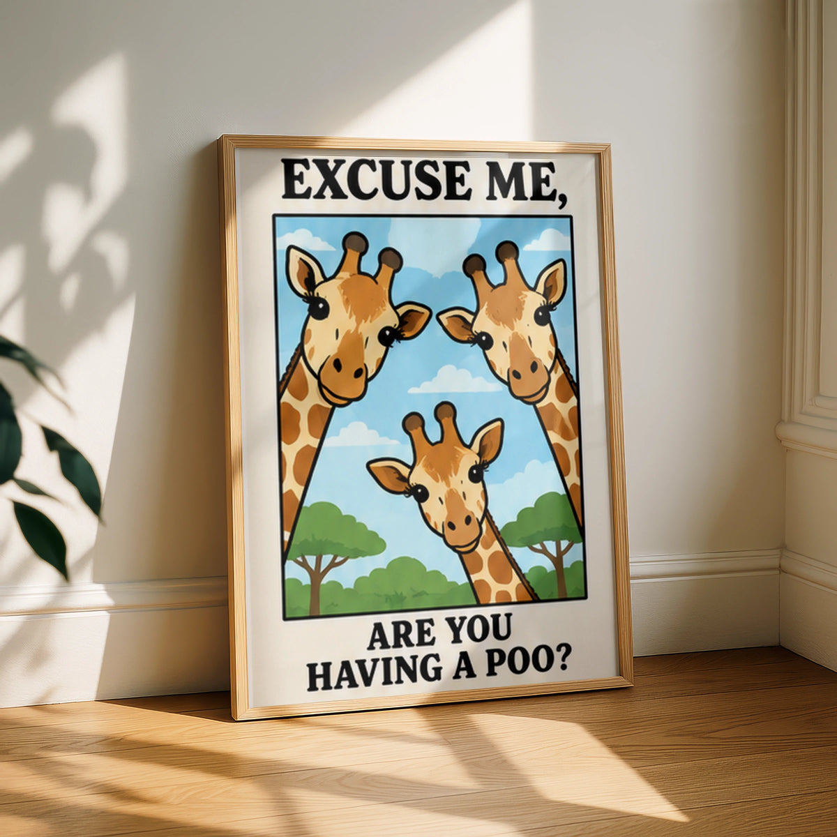 Funny Giraffe Bathroom Poster, Excuse Me Are You Having A Poo, Toilet Wall Art