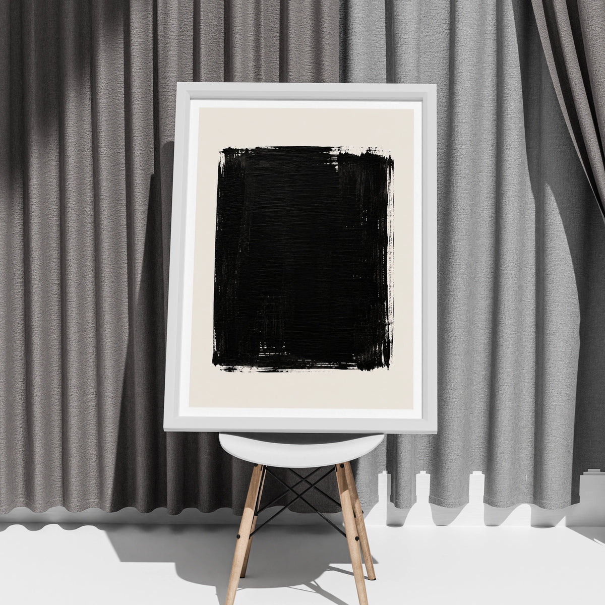 Black Abstract Brushstroke Poster, Minimalist Wall Art, Ink Square Print, Modern Decor