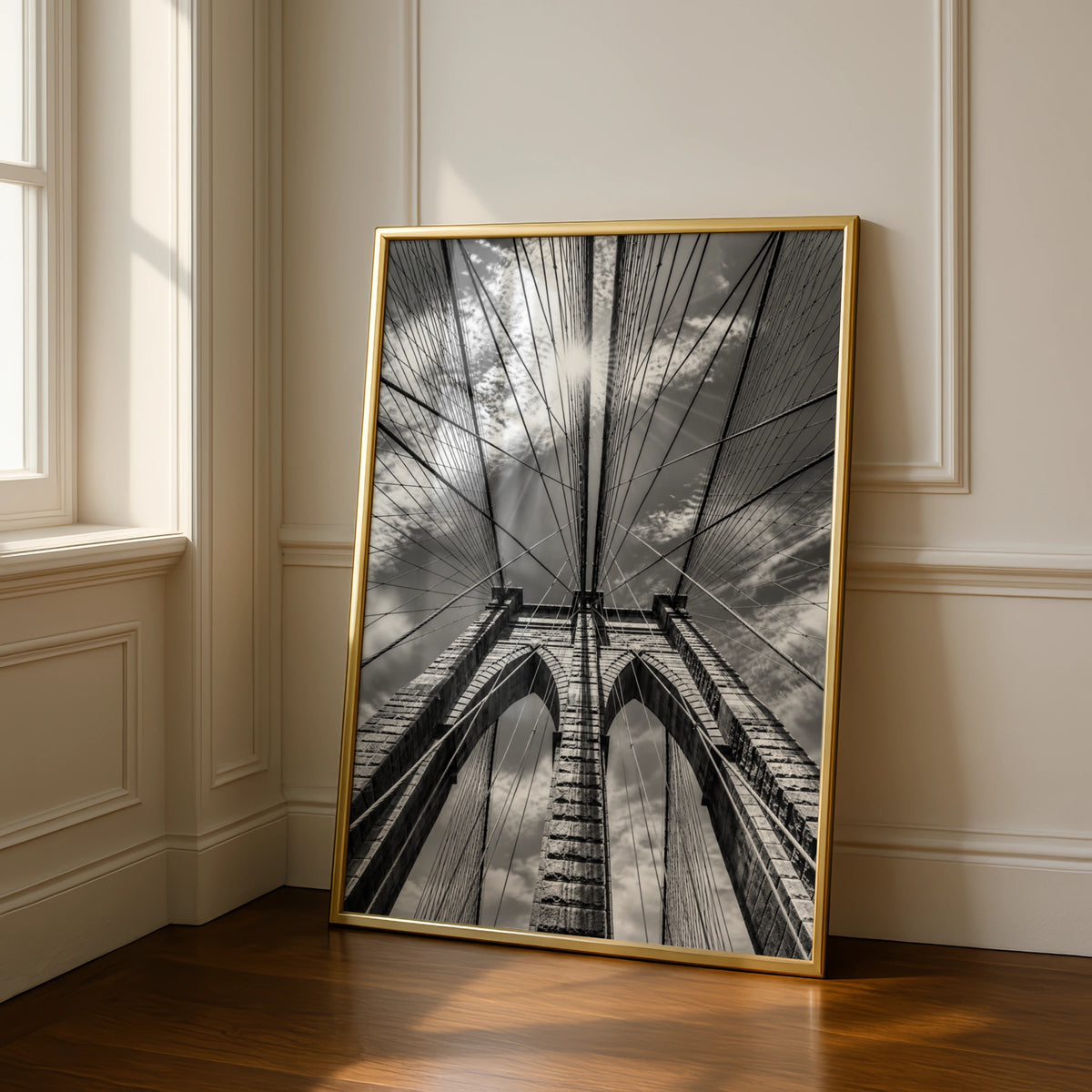 Brooklyn Bridge Black and White Poster, New York Architecture Wall Art Print