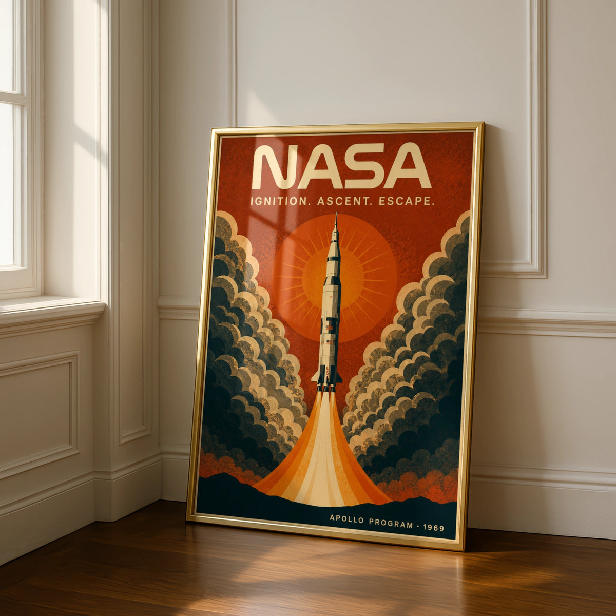 NASA Apollo Program Retro Rocket Launch Poster, Vintage Space Wall Art, 1969 Gift