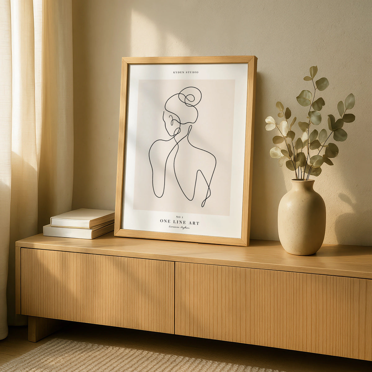 One Line Art Woman Poster, Minimalist Female Figure Print, Beige Wall Art