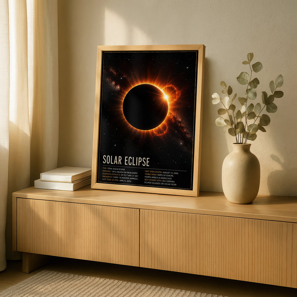 Solar Eclipse Poster, Space Wall Art, Astronomy Print, Black Orange Galaxy Decor