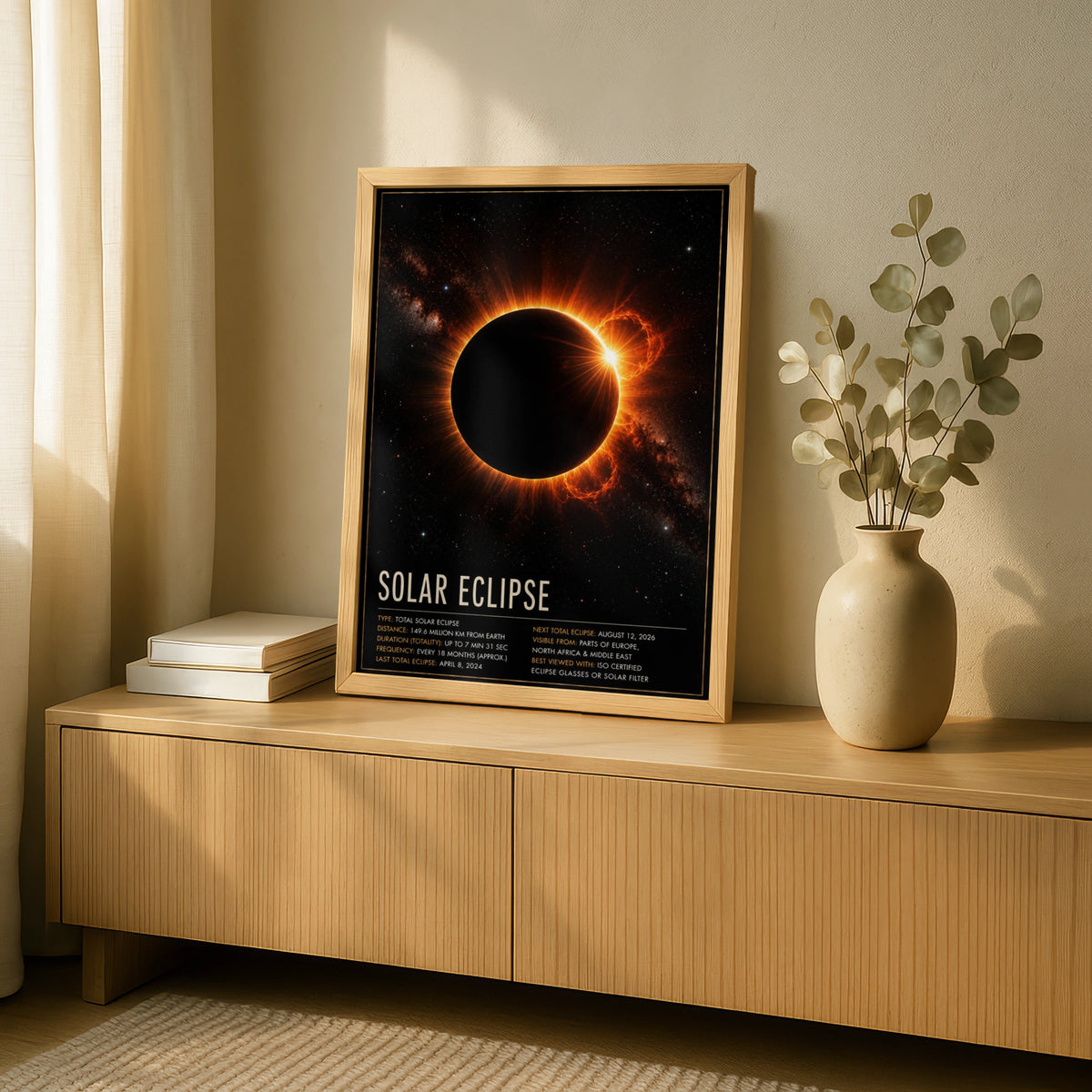 Solar Eclipse Poster, Space Wall Art, Astronomy Print, Black Orange Galaxy Decor