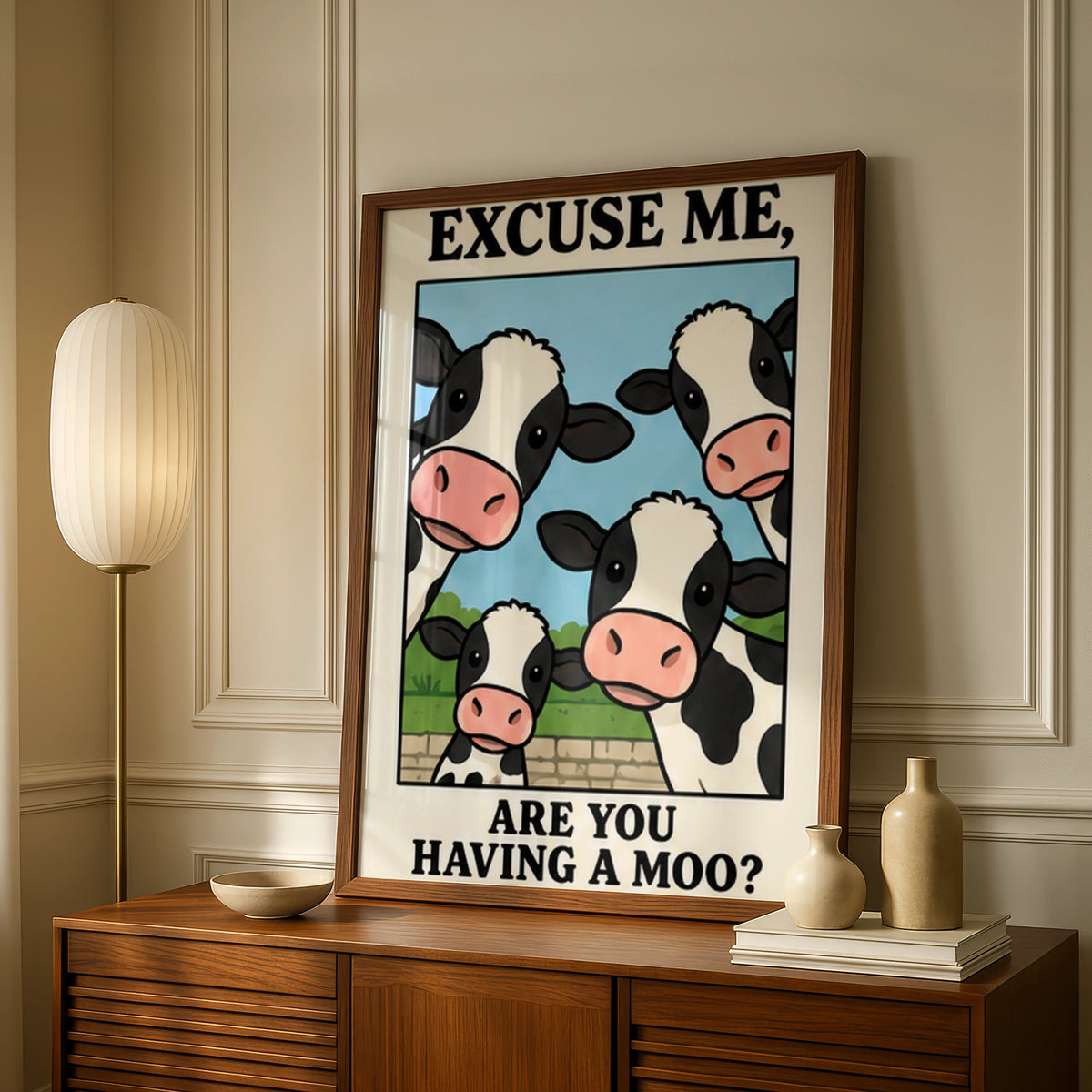Funny Cow Print, Excuse Me Are You Having A Moo, Cute Farm Animal Wall Art