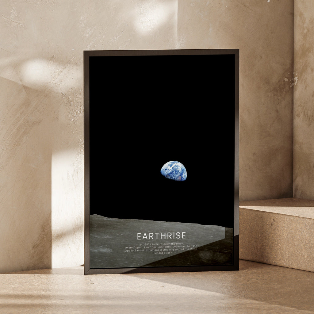 Earthrise Apollo 8 Space Poster, NASA Moon Photography Wall Art, Astronomy Print