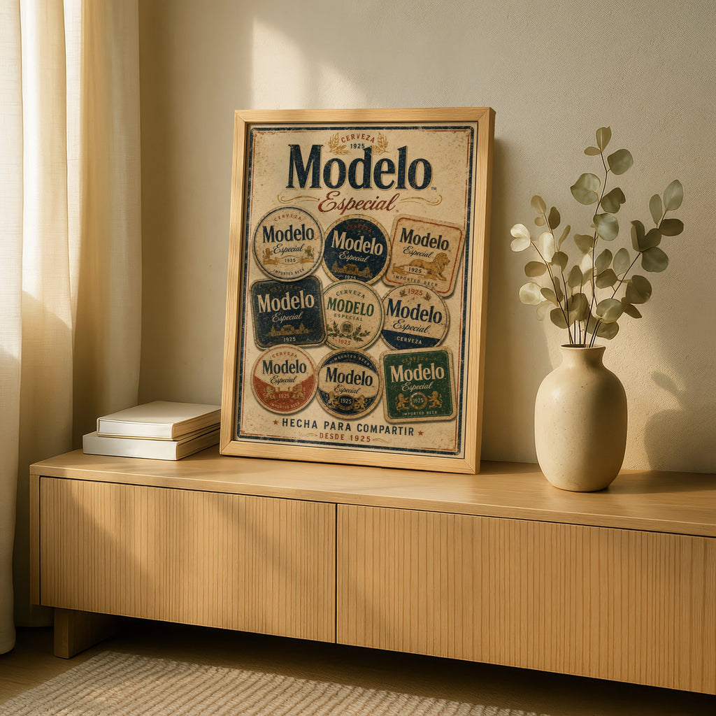 Modelo Especial Cerveza Vintage Beer Coaster Poster, Retro Bar Wall Art Print