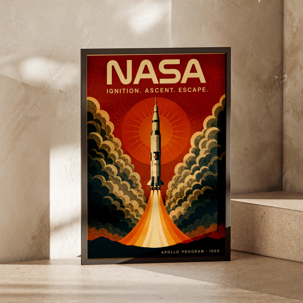 NASA Apollo Program Retro Rocket Launch Poster, Vintage Space Wall Art, 1969 Gift