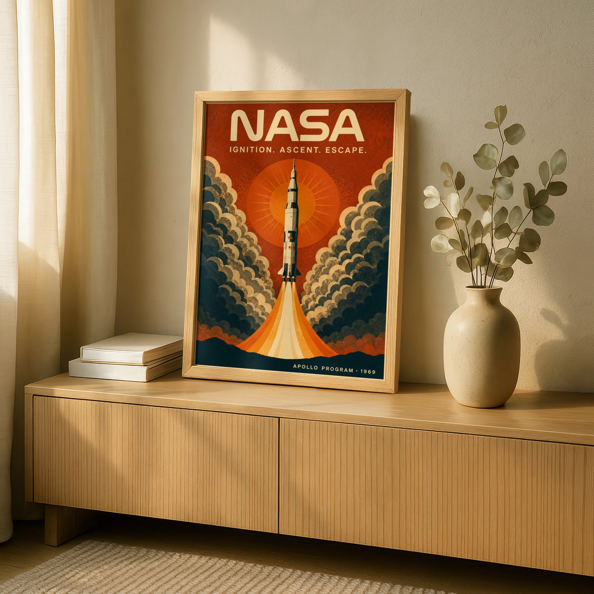 NASA Apollo Program Retro Rocket Launch Poster, Vintage Space Wall Art, 1969 Gift