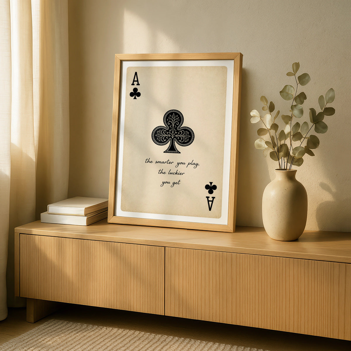 Ace of Clubs Poster, Vintage Playing Card Wall Art, Poker Quote Print, Mancave Decor