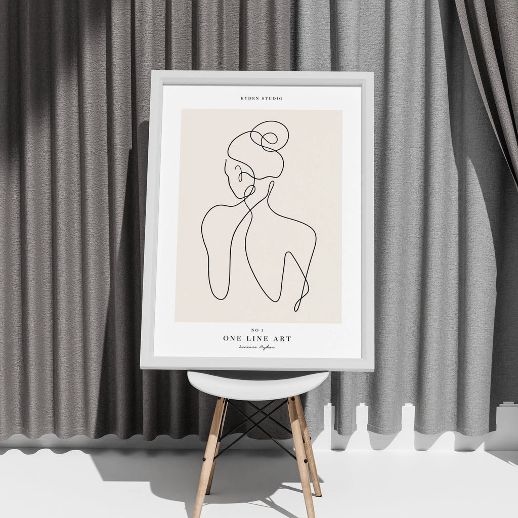 One Line Art Woman Poster, Minimalist Female Figure Print, Beige Wall Art
