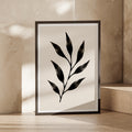 Abstract Leaf Botanical Poster, Black Minimalist Plant Wall Art, Scandi Nature Print
