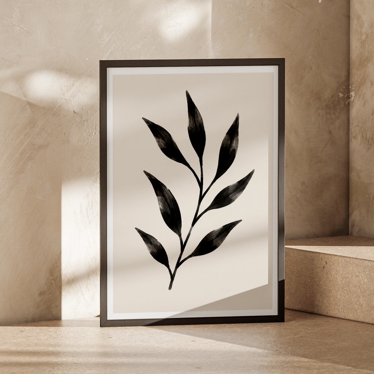 Abstract Leaf Botanical Poster, Black Minimalist Plant Wall Art, Scandi Nature Print