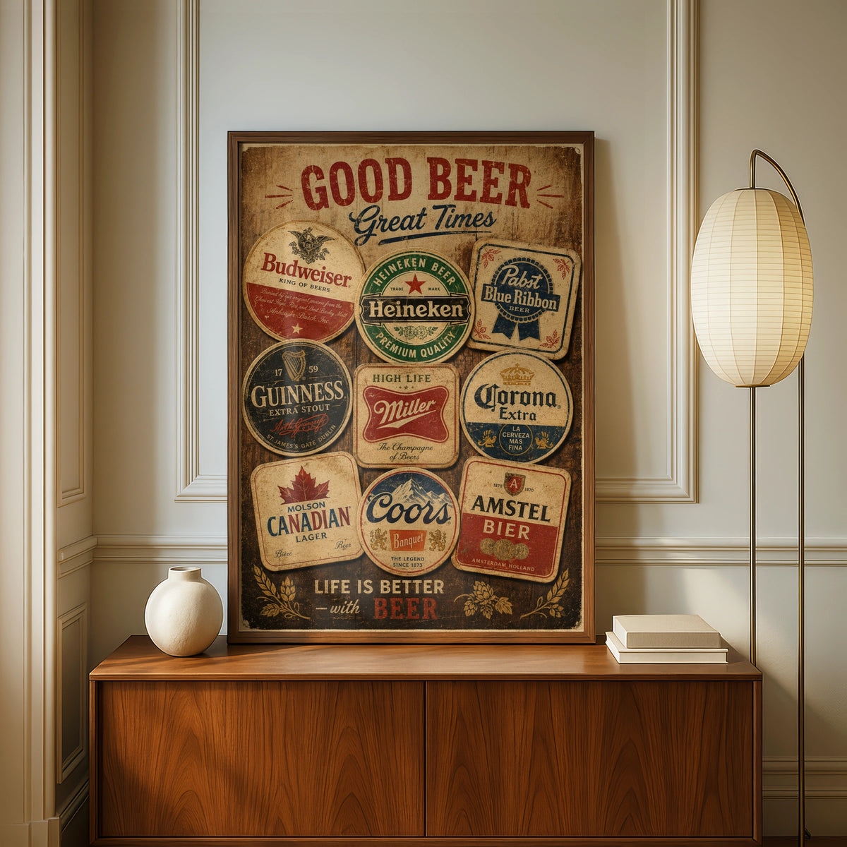 Vintage Beer Mat Poster, Classic Brewery Wall Art, Pub Bar Decor, Retro Beer Print