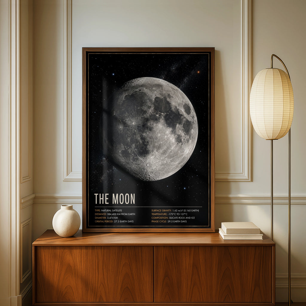 Moon Poster, Space Facts Wall Art, Astronomy Print, Solar System Decor