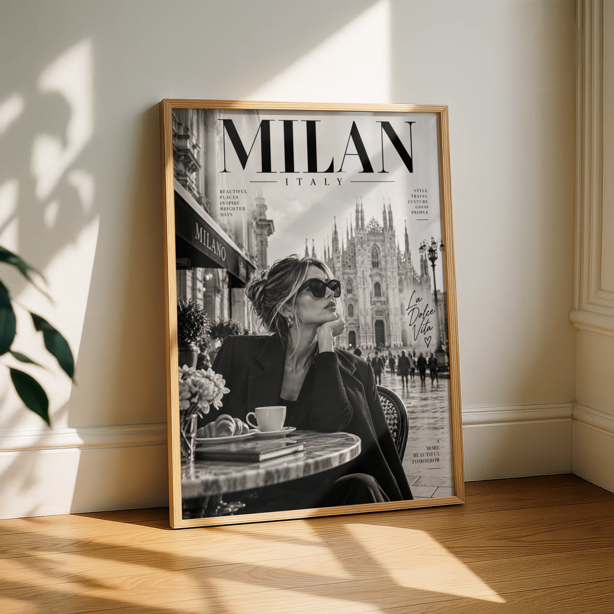 Milan Italy Poster, La Dolce Vita Wall Art, Black White Fashion Travel Print