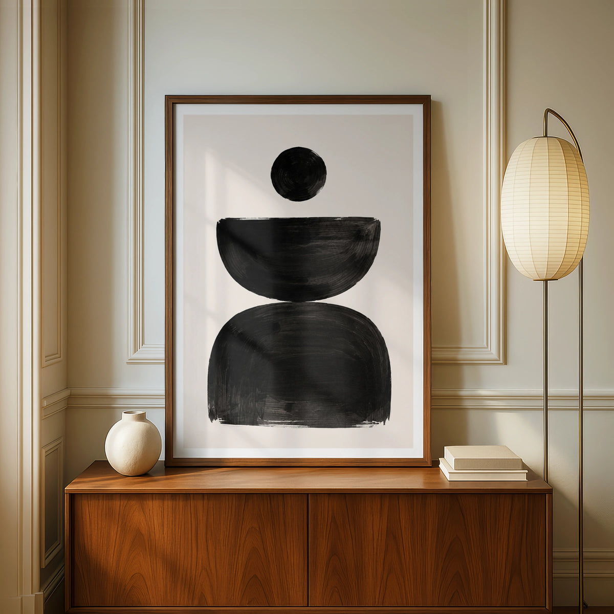 Abstract Shape Poster, Black Beige Minimalist Wall Art, Geometric Balance Print