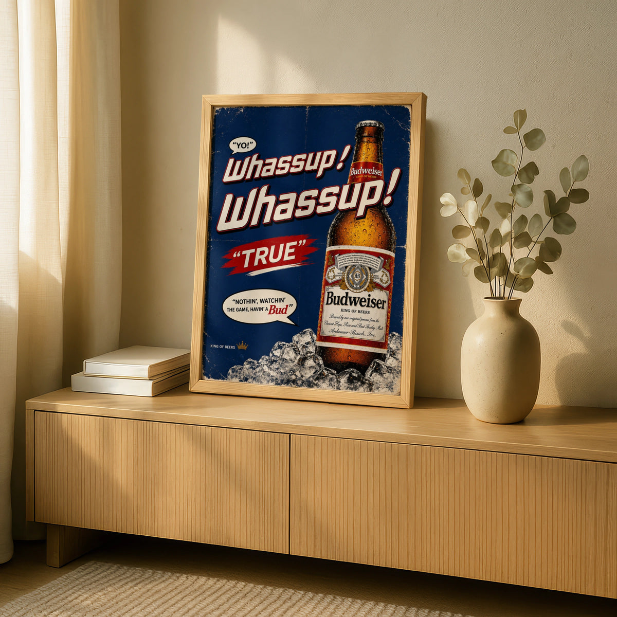 Whassup Budweiser Beer Retro Poster, Vintage Bar Wall Art, Man Cave Print