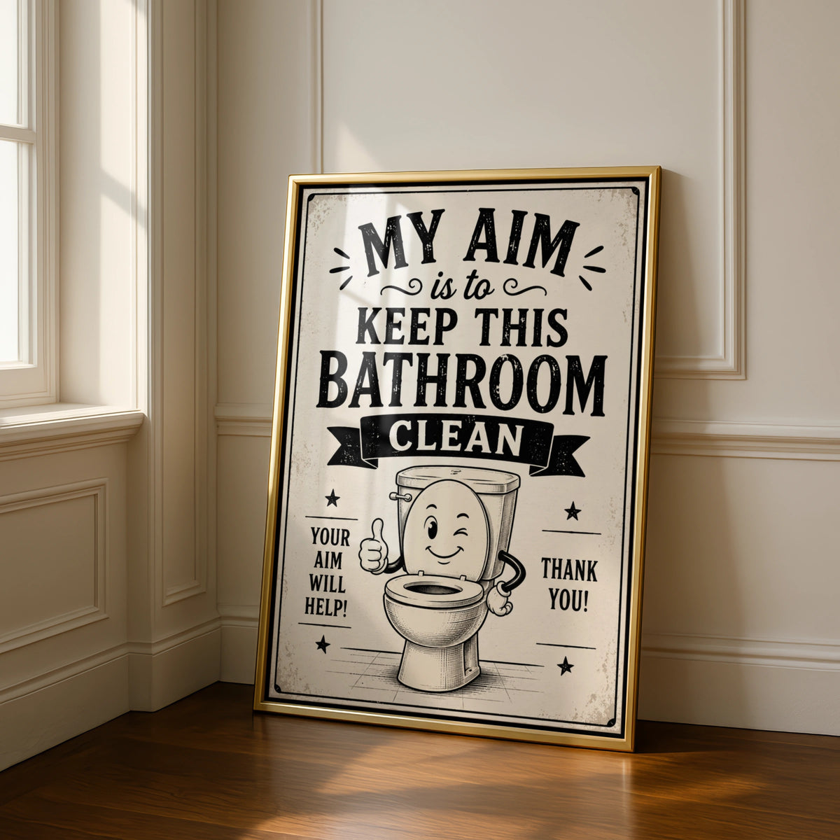 Funny Bathroom Poster, My Aim Is To Keep This Bathroom Clean, Retro Toilet Sign