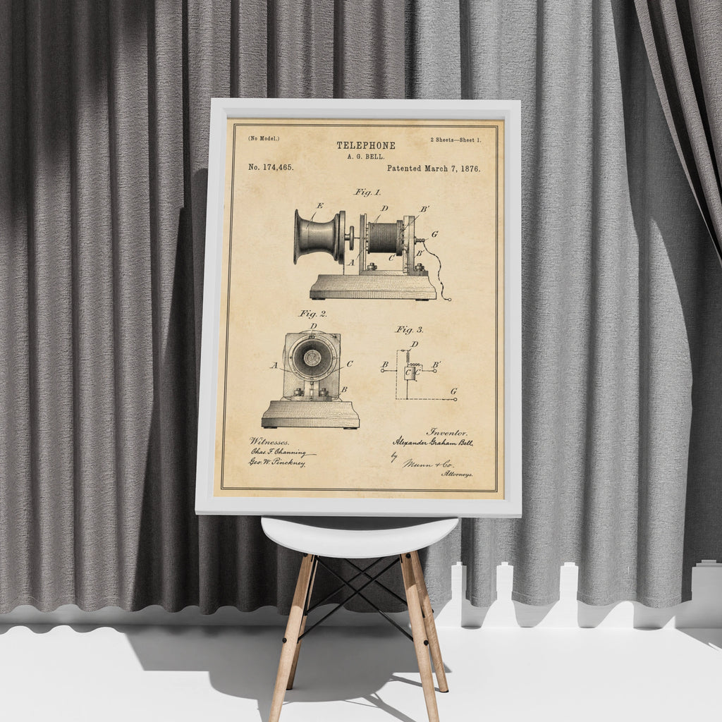 Alexander Graham Bell Telephone Patent Print, Vintage 1876 Invention Poster Wall Art