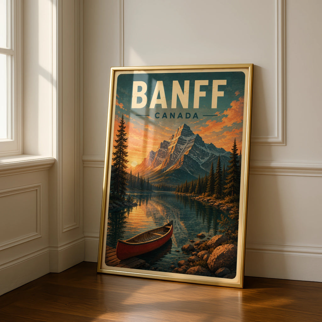 Banff Canada Vintage Travel Poster, Rocky Mountain Lake Print, Canadian National Park Wall Art