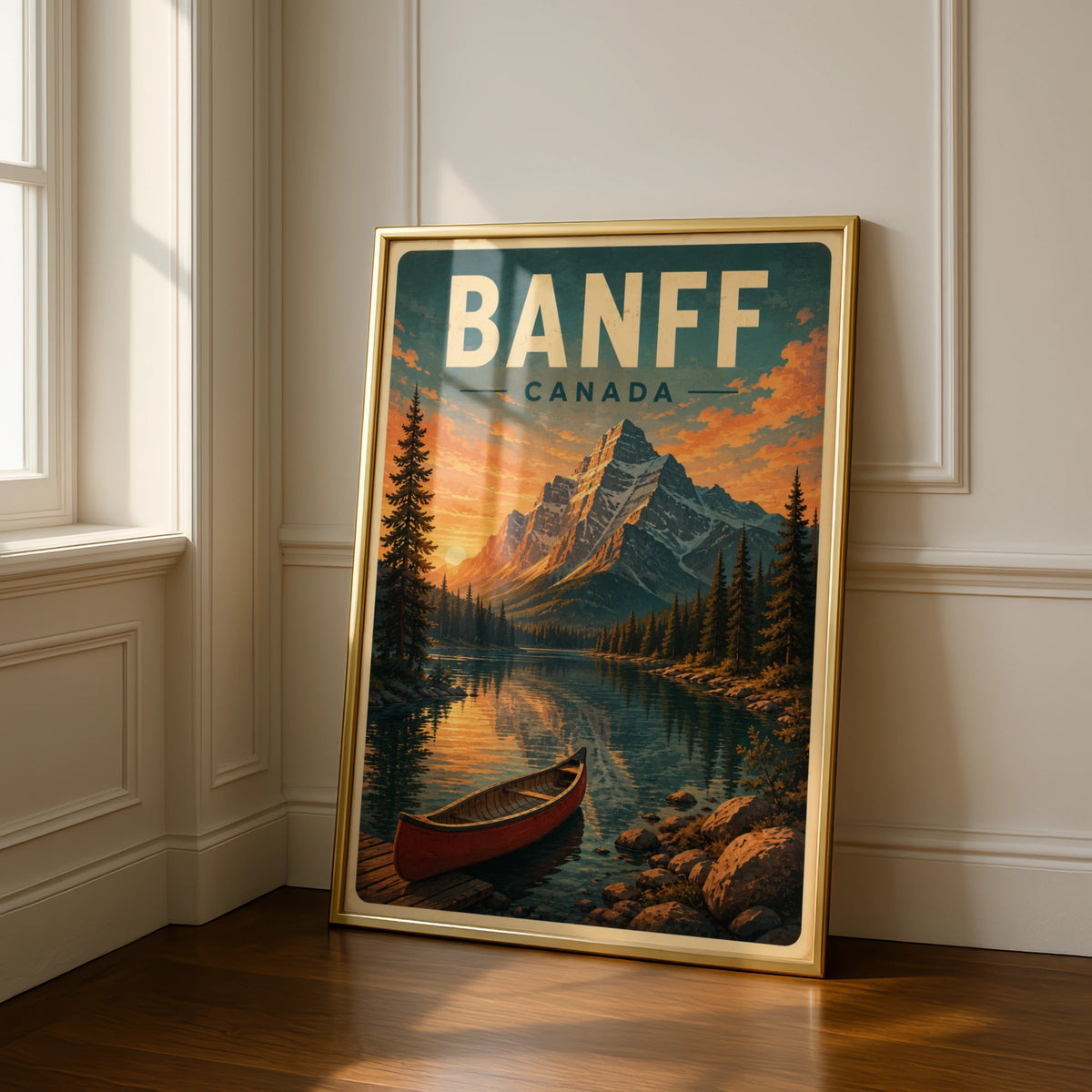 Banff Canada Vintage Travel Poster, Rocky Mountain Lake Print, Canadian National Park Wall Art
