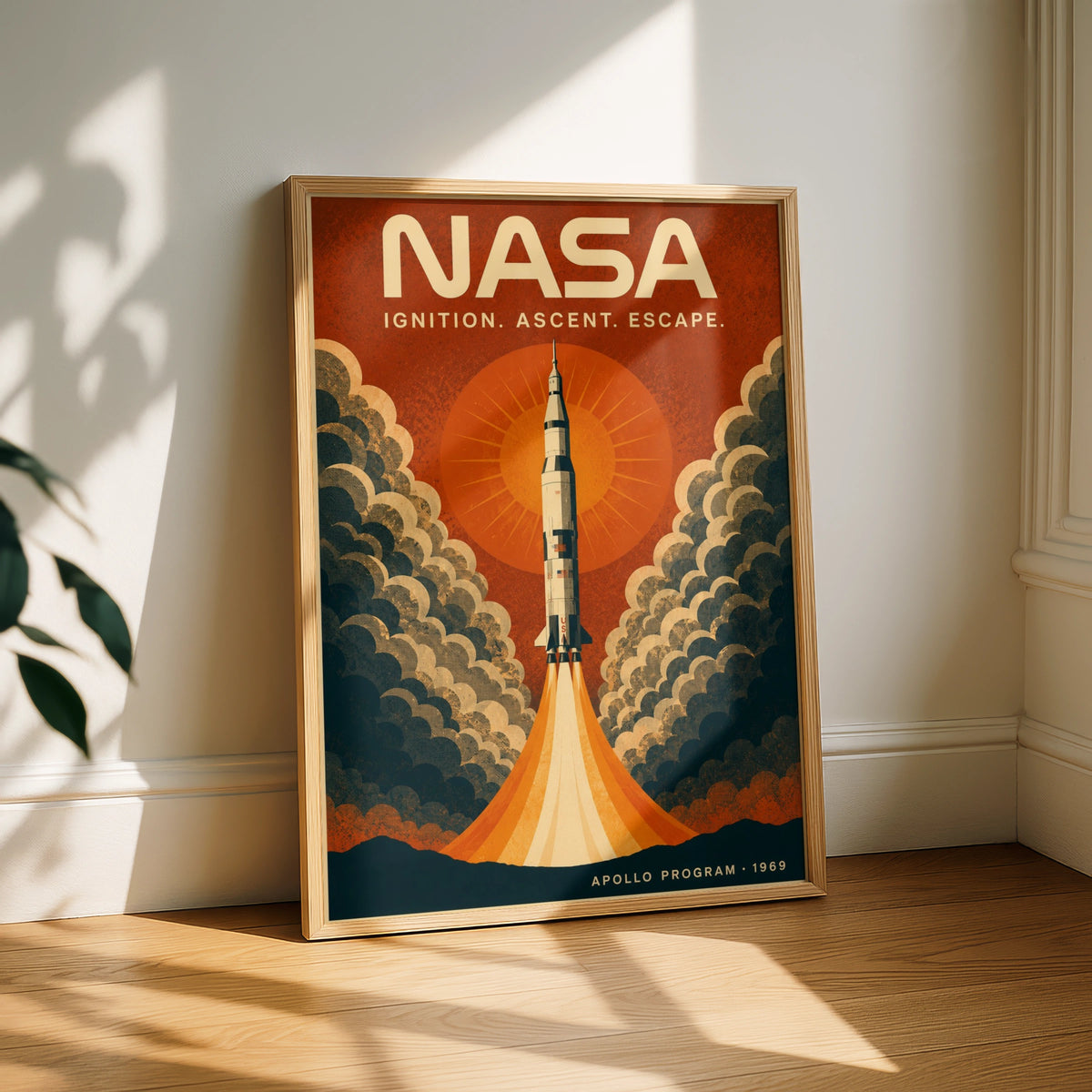 NASA Apollo Program Retro Rocket Launch Poster, Vintage Space Wall Art, 1969 Gift