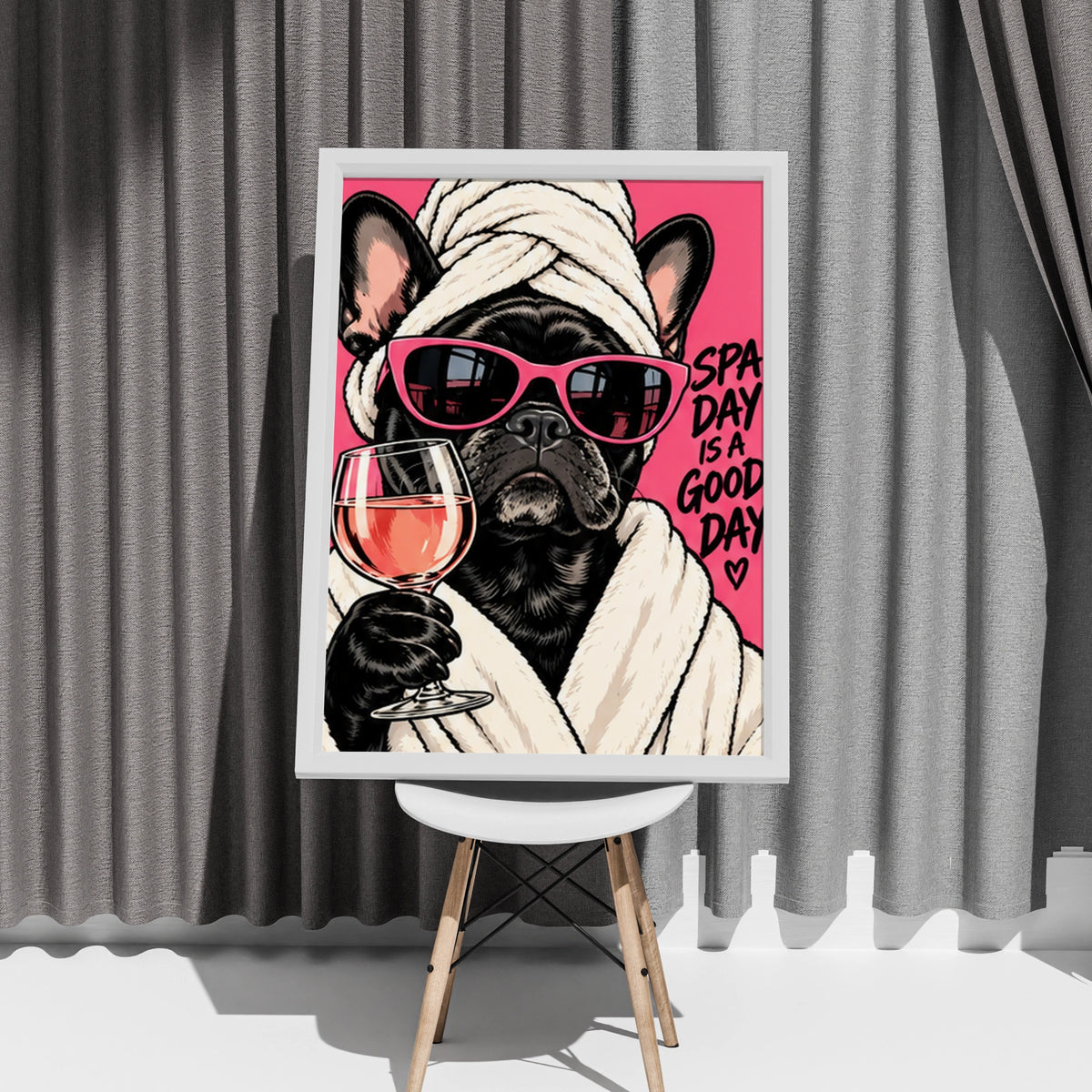 Spa Day Is A Good Day French Bulldog Poster, Funny Dog Wall Art, Pink Bathroom Print