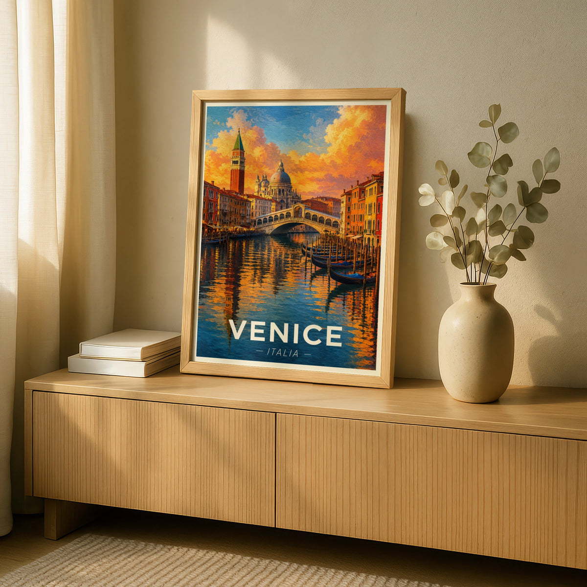 Venice Italy Travel Poster, Grand Canal Wall Art, Rialto Bridge Print, Italian City Decor