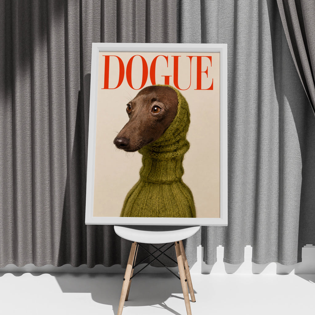 Dogue Magazine Cover Dog Poster, Funny Greyhound Wall Art, Whippet Fashion Print