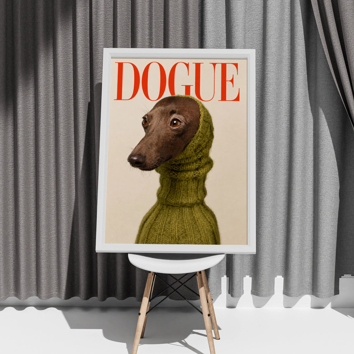 Dogue Magazine Cover Dog Poster, Funny Greyhound Wall Art, Whippet Fashion Print