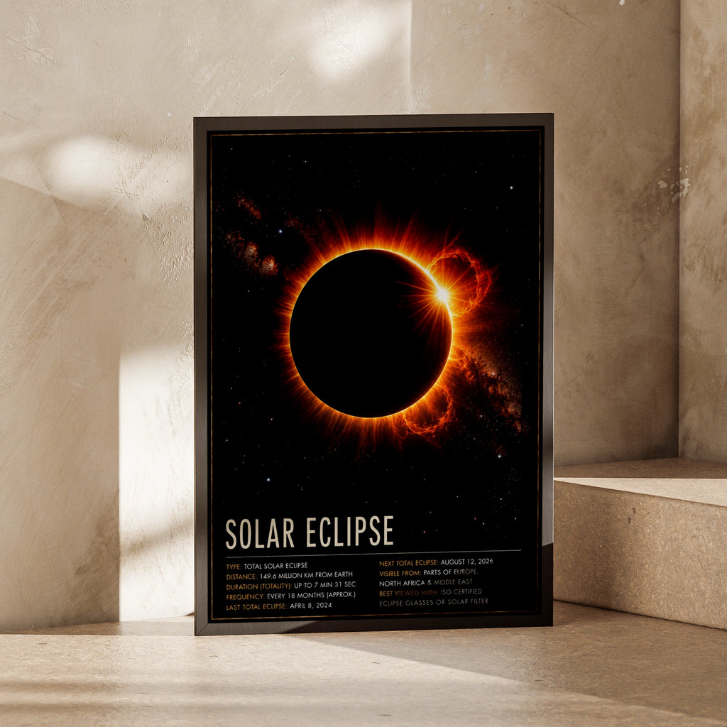 Solar Eclipse Poster, Space Wall Art, Astronomy Print, Black Orange Galaxy Decor