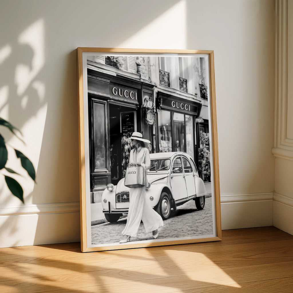 Paris Fashion Poster, Luxury Shopping Wall Art, Black White Chic Street Print