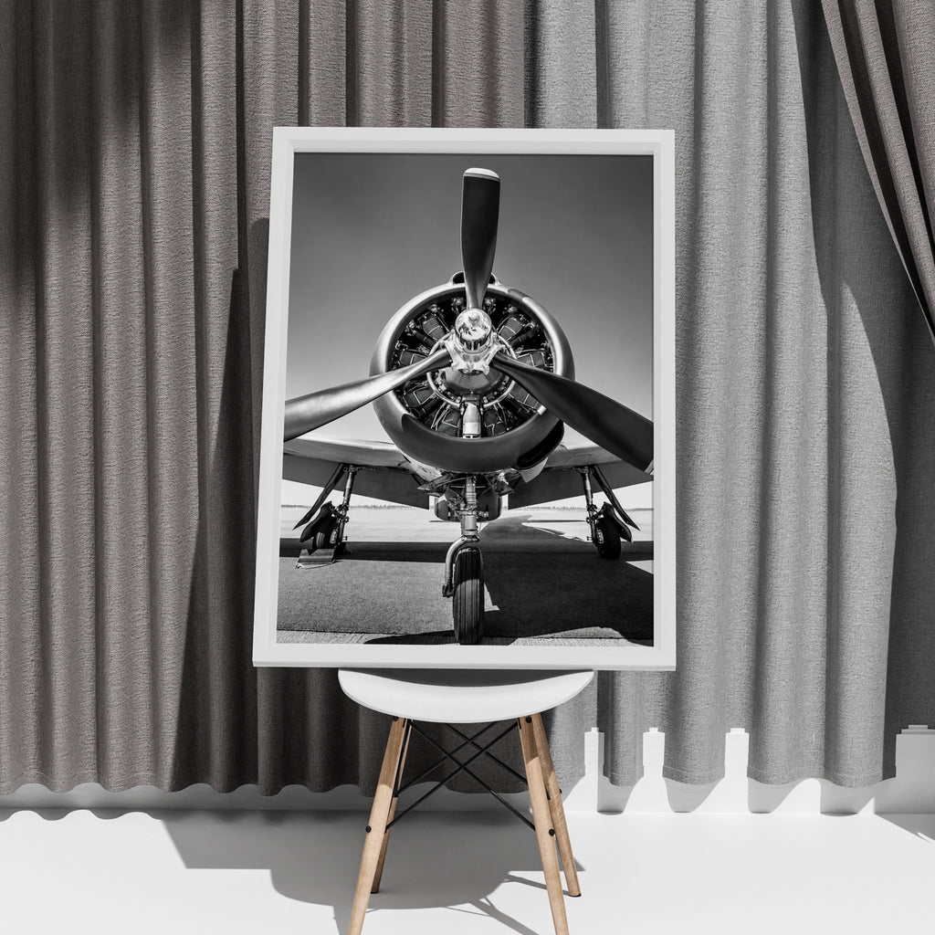 Vintage Aeroplane Propeller Poster, Black White Aircraft Print, Aviation Wall Art