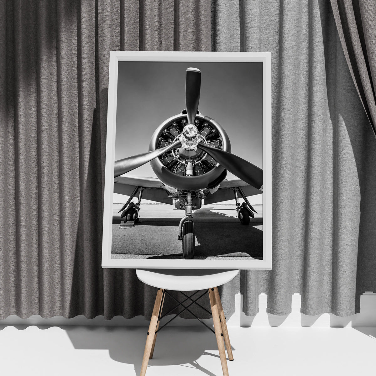 Vintage Aeroplane Propeller Poster, Black White Aircraft Print, Aviation Wall Art