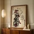 Joker Card Poster, Life's A Game Quote Print, Vintage Jester Wall Art, Red Black