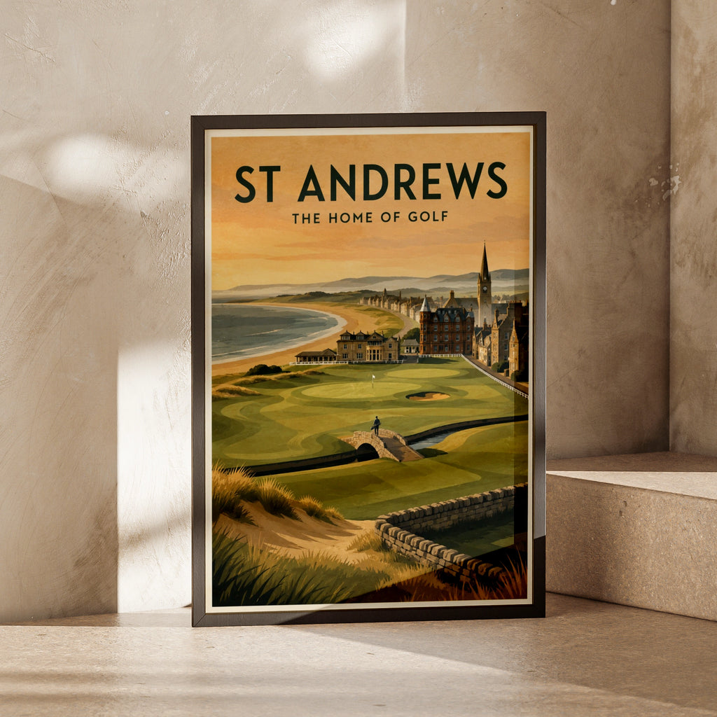 St Andrews Golf Poster, Home of Golf Print, Scotland Travel Wall Art, Vintage Style
