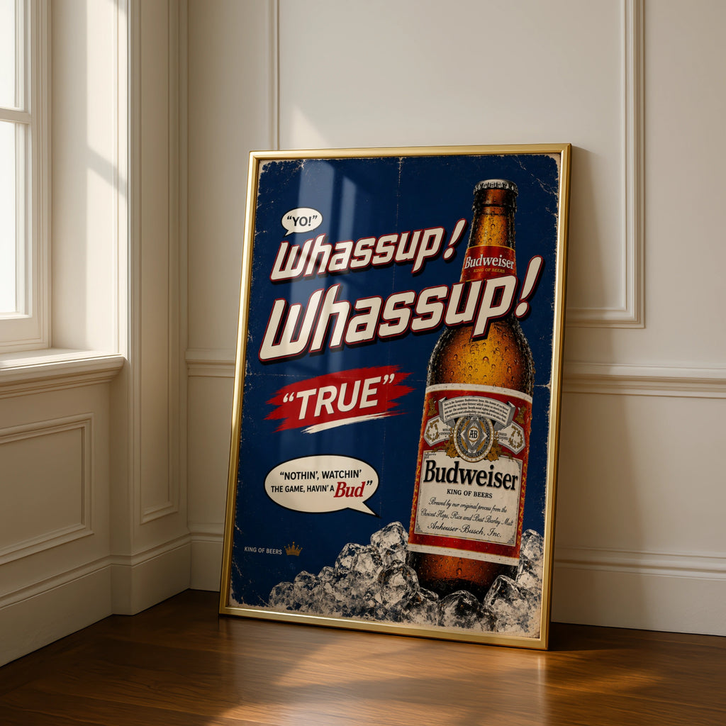 Whassup Budweiser Beer Retro Poster, Vintage Bar Wall Art, Man Cave Print