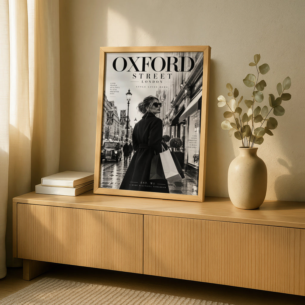 Oxford Street London Poster, Black White Fashion Wall Art, Chic Magazine Style Print